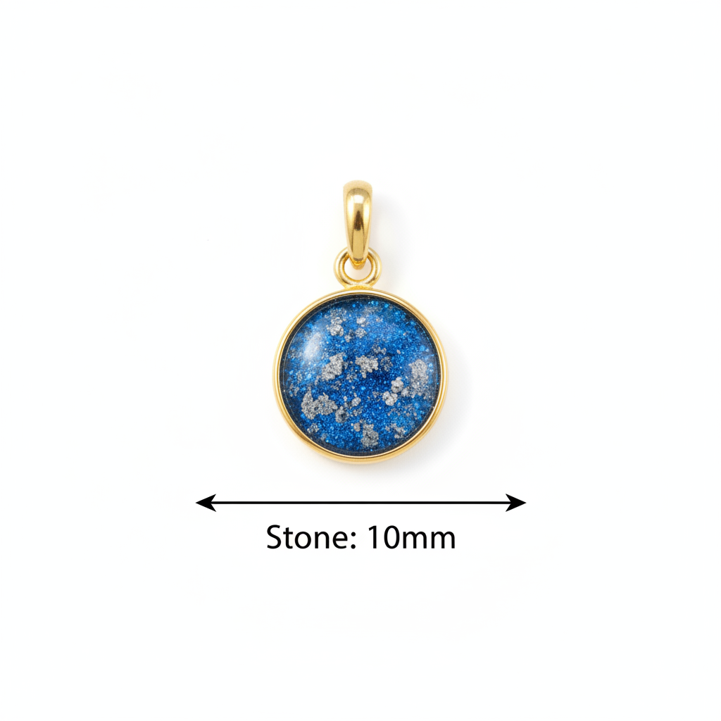 Circle pendant with stone 10mm label underneath