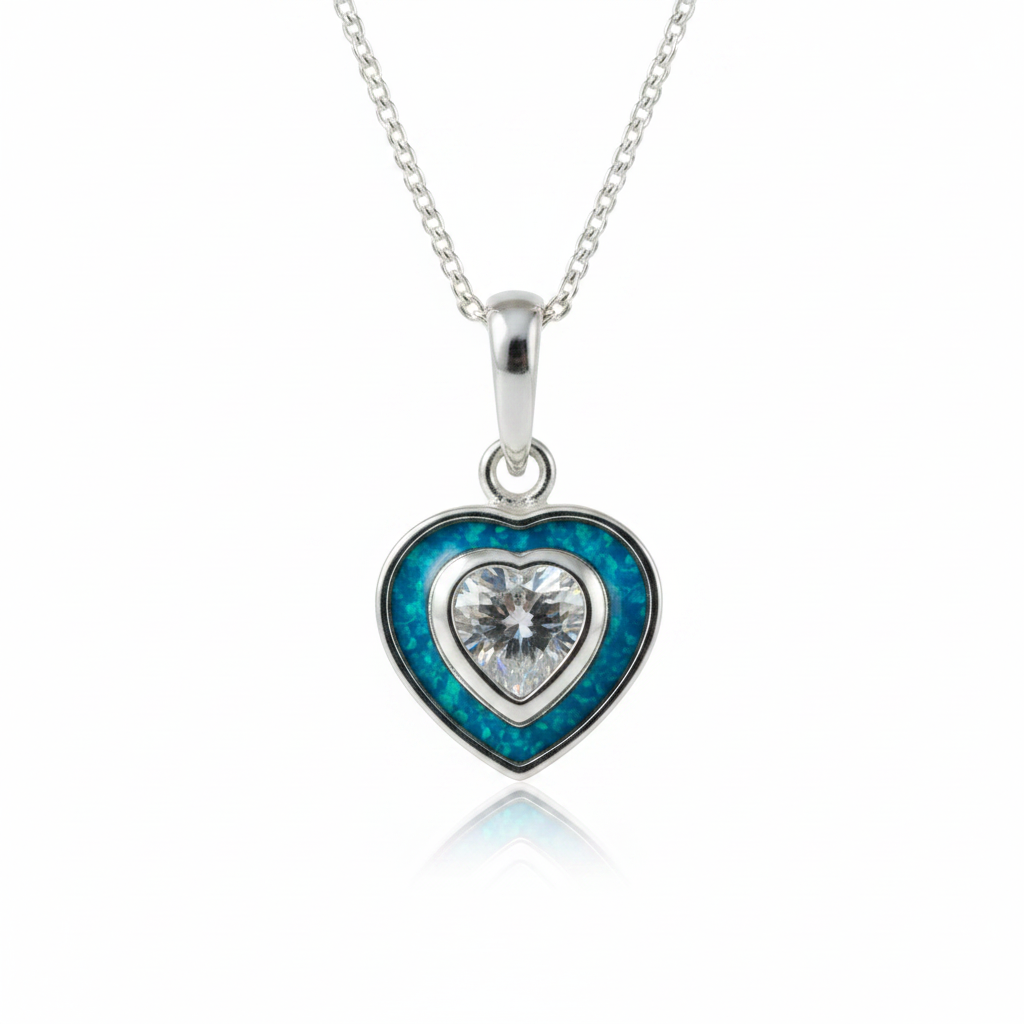 CZ Heart Pendant with Chain - White Background