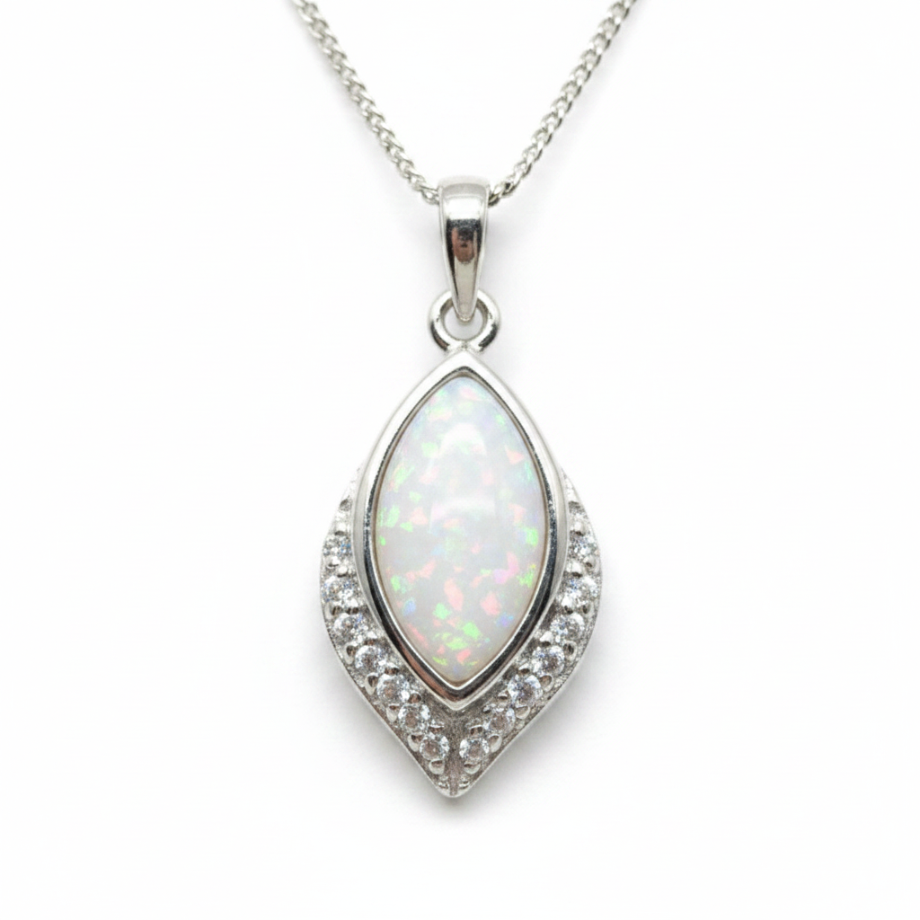 CZ Marquise Pendant White with Chain