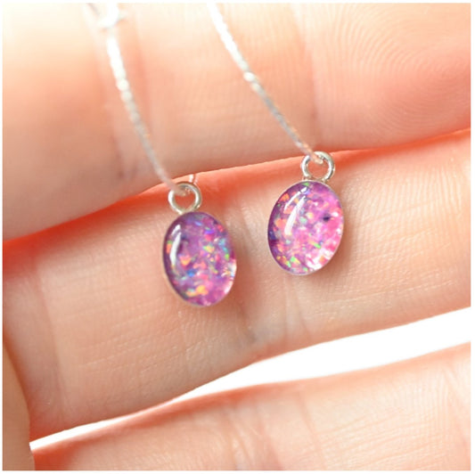 Delicate Memorial Ashes Earrings with 8mm x 6mm Pendants | Sterling Silver Hoop Earrings 20mm & 25mm