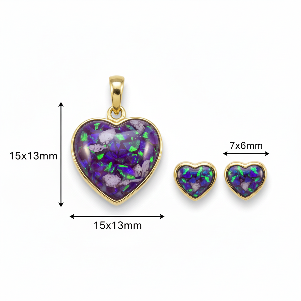Gold Heart Memorial Jewellery Set | 9ct Gold | Pendant & Earrings | Hallmarked Birmingham Assay Office