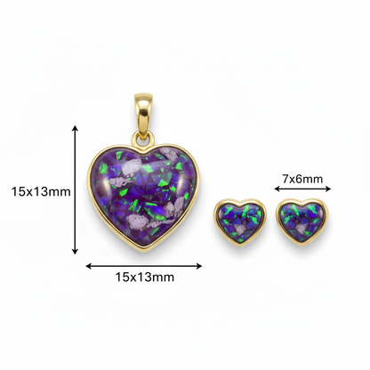 Gold Heart Memorial Jewellery Set | 9ct Gold | Pendant & Earrings | Hallmarked Birmingham Assay Office