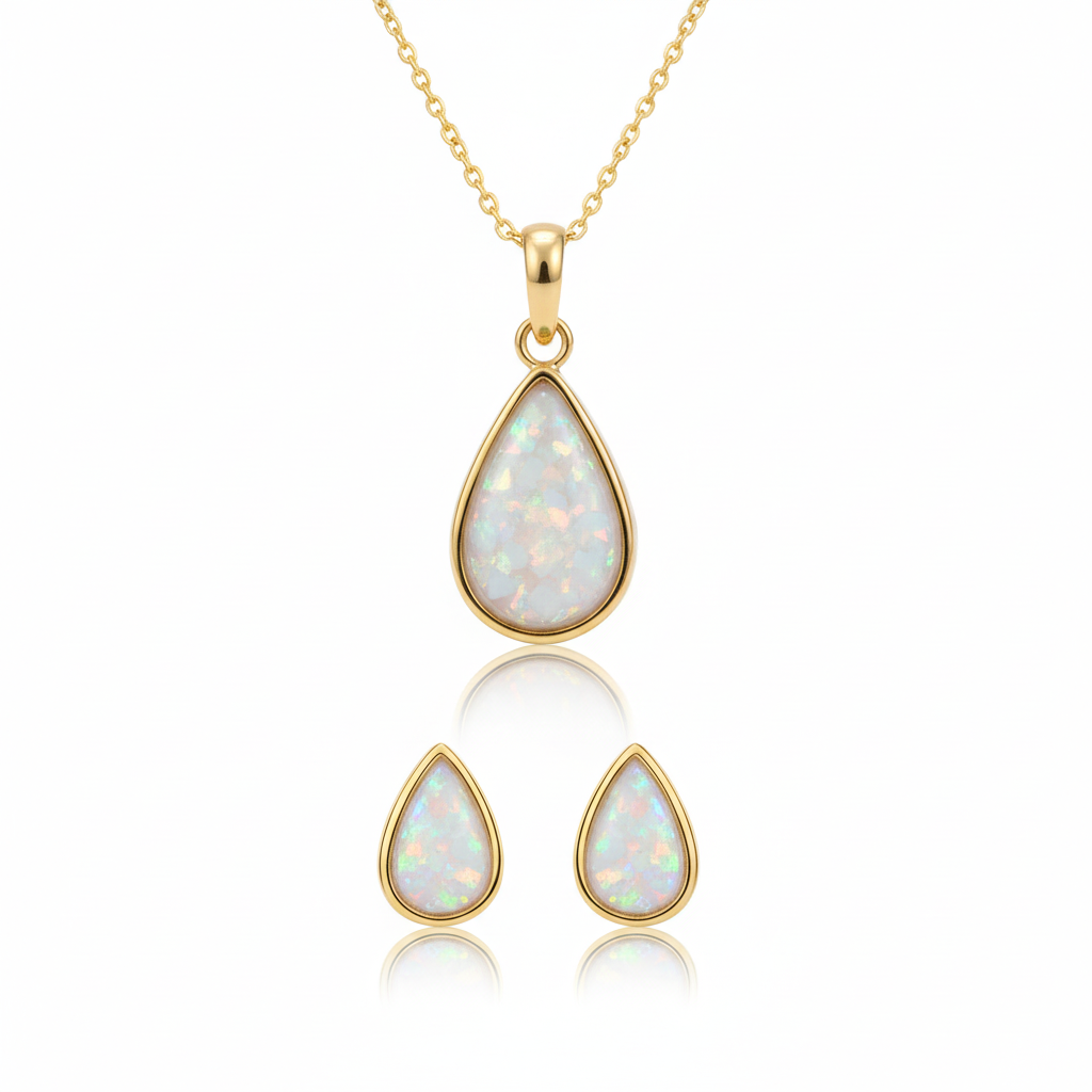 Gold Memorial Jewellery Set | 9ct Gold | Large Teardrop Pendant & Pear Stud Earrings | Hallmarked Birmingham Assay Office