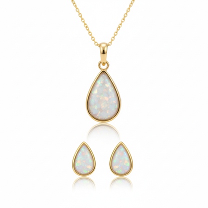 Gold Memorial Jewellery Set | 9ct Gold | Large Teardrop Pendant & Pear Stud Earrings | Hallmarked Birmingham Assay Office