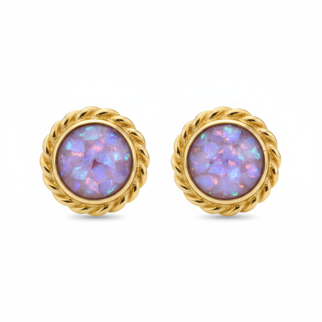 Gold Rope Edge Stud Earrings | 9ct Gold | Memorial Ashes, Hair or Flowers | Hallmarked Birmingham Assay Office