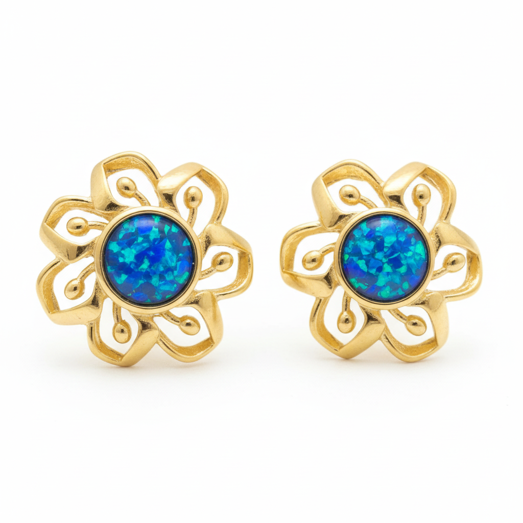 9ct Gold Filigree Flower Stud Earrings | Memorial Ashes, Hair or Flowers | 4mm Stone | Hallmarked Birmingham Assay Office
