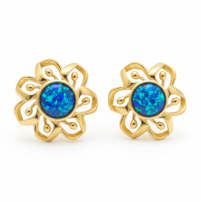 9ct Gold Filigree Flower Stud Earrings | Memorial Ashes, Hair or Flowers | 4mm Stone | Hallmarked Birmingham Assay Office