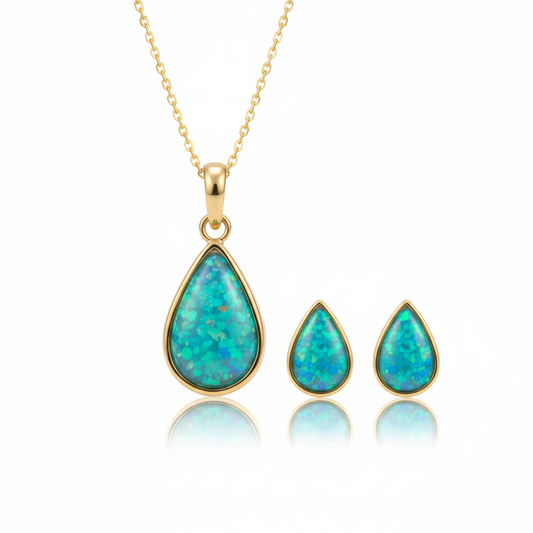Gold Memorial Jewellery Set | 9ct Gold | Large Teardrop Pendant & Pear Stud Earrings | Hallmarked Birmingham Assay Office