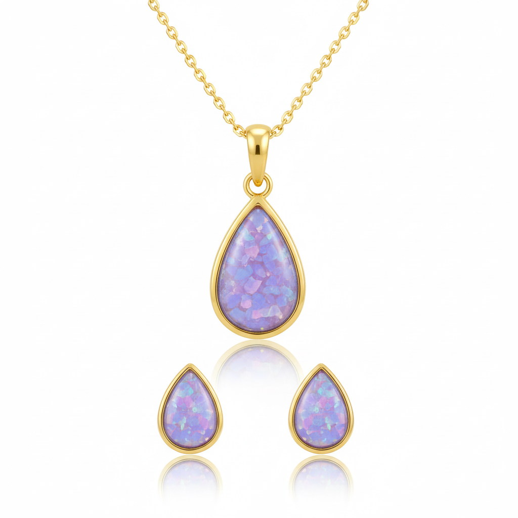 Gold Memorial Jewellery Set | 9ct Gold | Large Teardrop Pendant & Pear Stud Earrings | Hallmarked Birmingham Assay Office