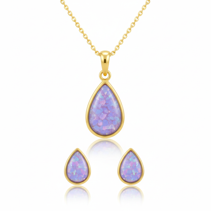 Gold Memorial Jewellery Set | 9ct Gold | Large Teardrop Pendant & Pear Stud Earrings | Hallmarked Birmingham Assay Office