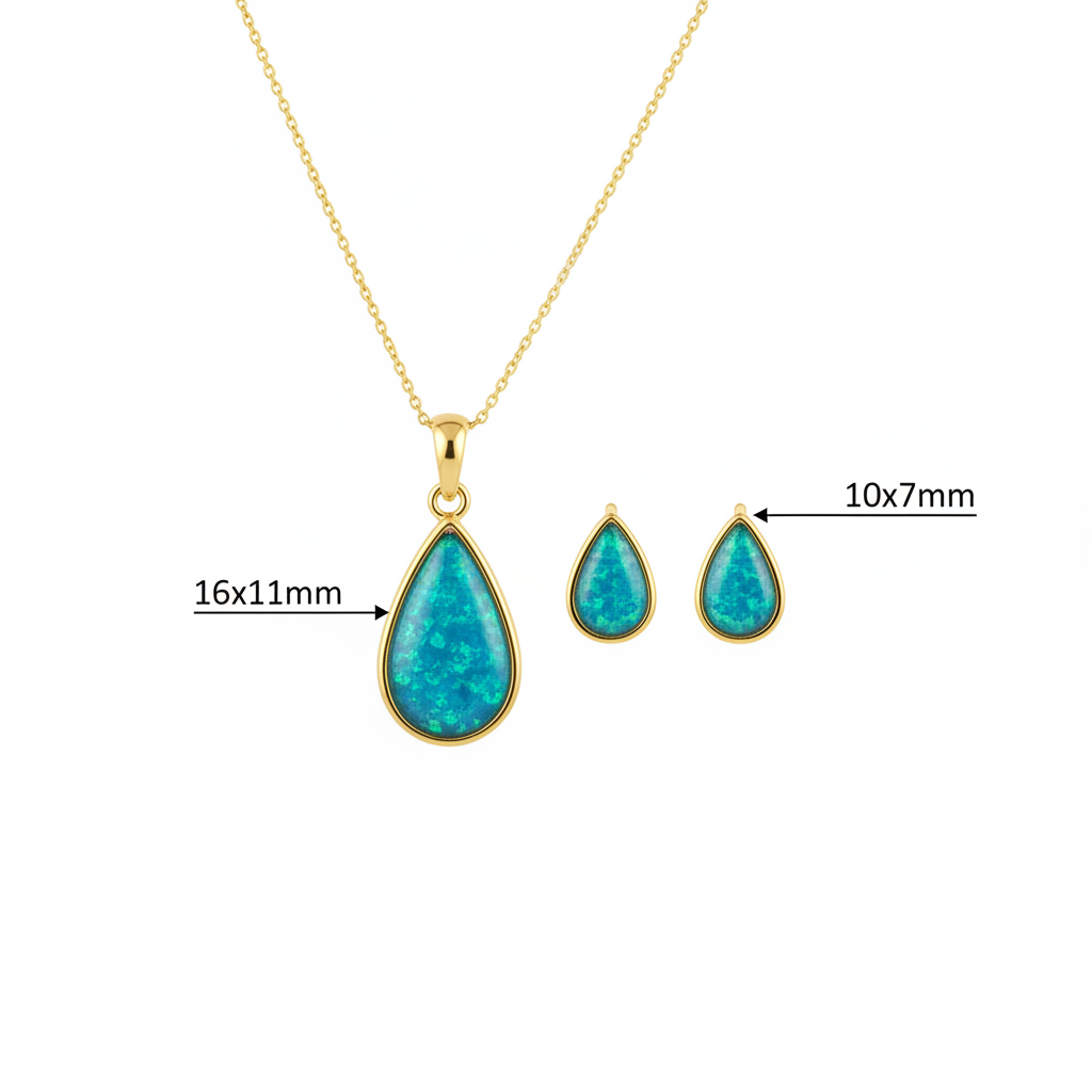 Gold Memorial Jewellery Set | 9ct Gold | Large Teardrop Pendant & Pear Stud Earrings | Hallmarked Birmingham Assay Office