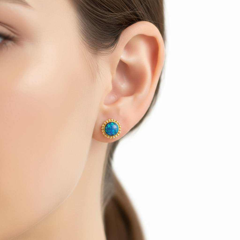 Gold Bead Edge Round Stud Earrings | 9ct Gold | 6mm | Memorial Ashes, Hair or Flowers | Hallmarked Birmingham Assay Office