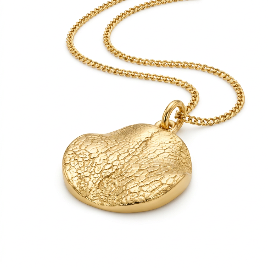 Gold vermeil pendant detail with matching gold chain