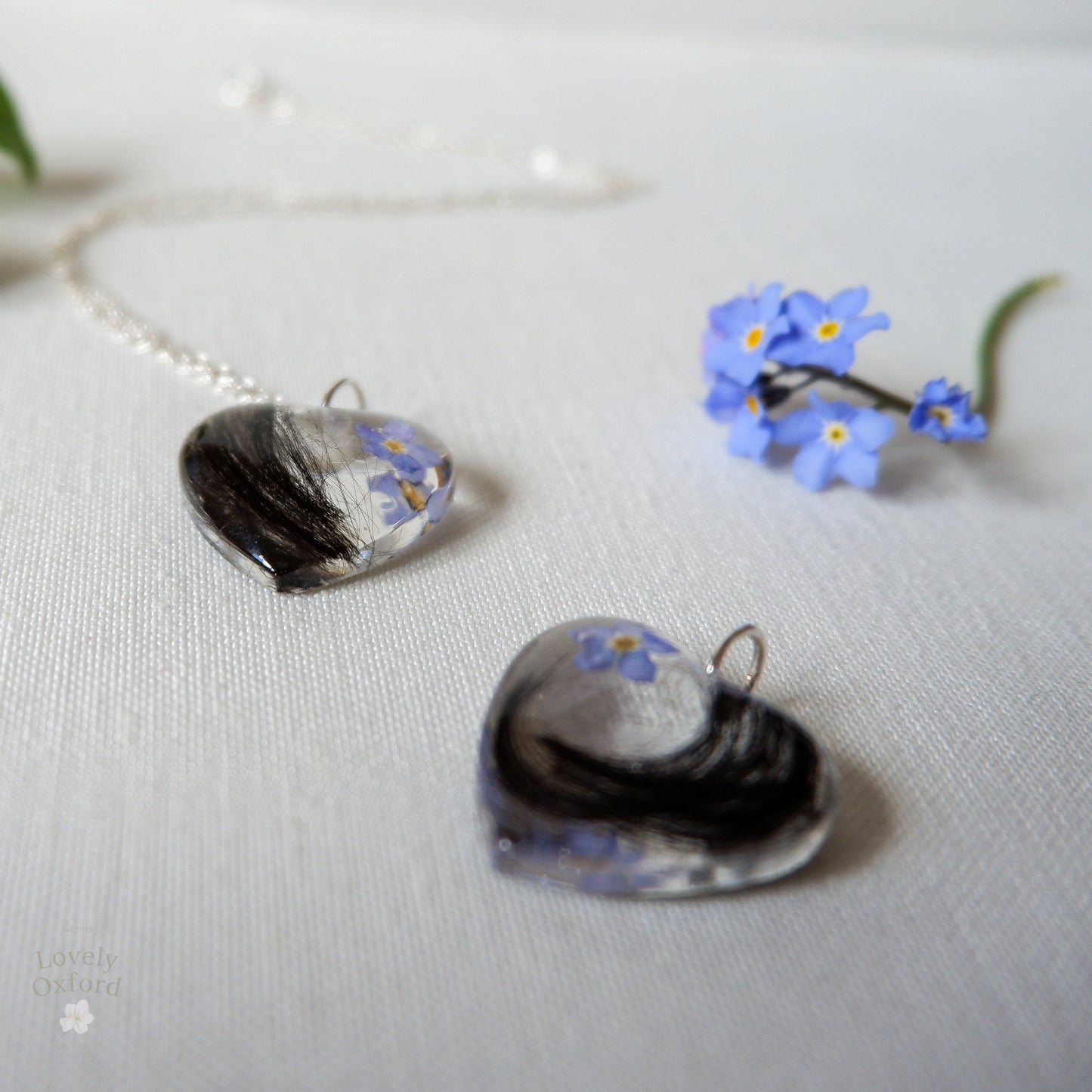 Pet Fur Memorial Locket with Forget-Me-Not Flower - Heart Keepsake Necklace - Horse Hair Jewellery UK