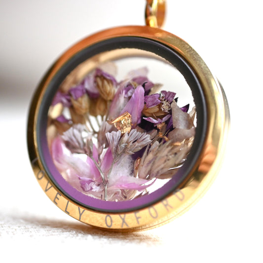 Real Wildflower Glass Locket – One of a Kind Botanical Necklace, Stainless Steel Nature Pendant, Oxford Gift