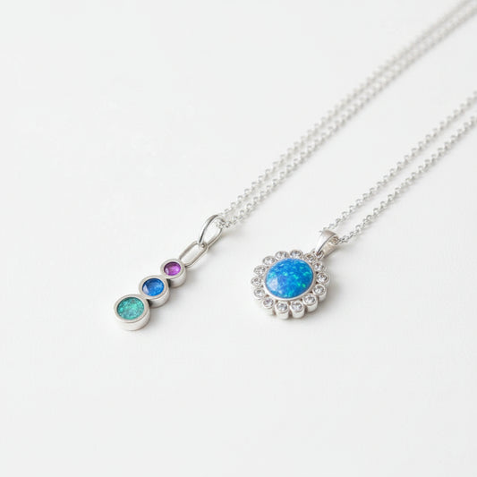 Premium Sterling Silver Mystery Necklace Bundle - 2 Necklaces (Opal & Crystals)