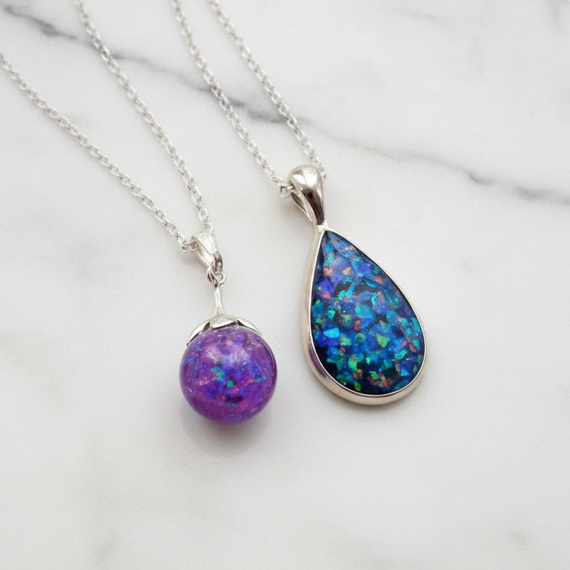 Premium Sterling Silver Mystery Necklace Bundle - 2 Necklaces (Opal & Crystals)