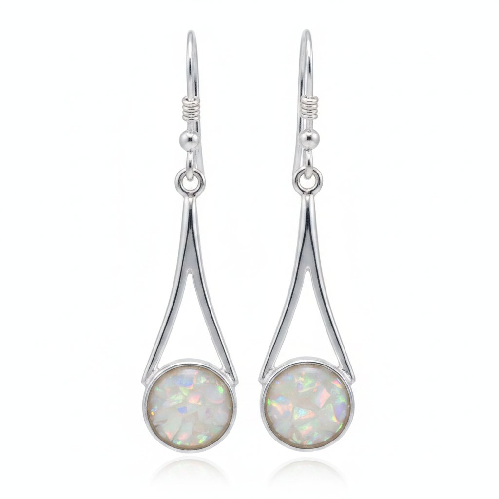 Silver 925 elegant drop earrings - white pearl opal resin