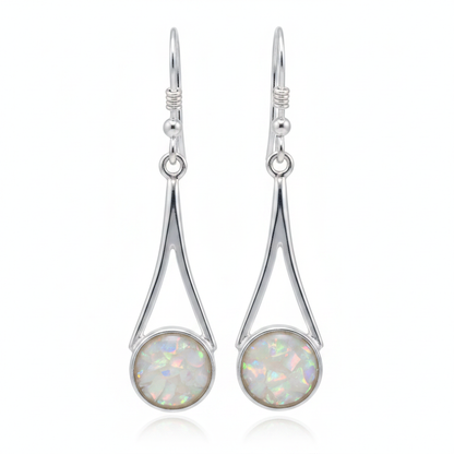 Silver 925 elegant drop earrings - white pearl opal resin