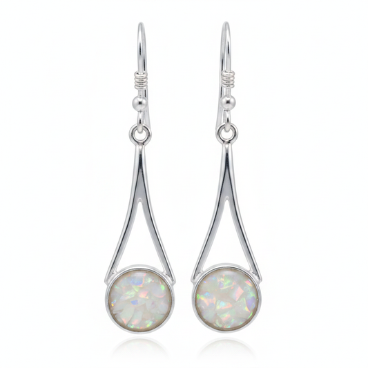 Silver 925 elegant drop earrings - white pearl opal resin