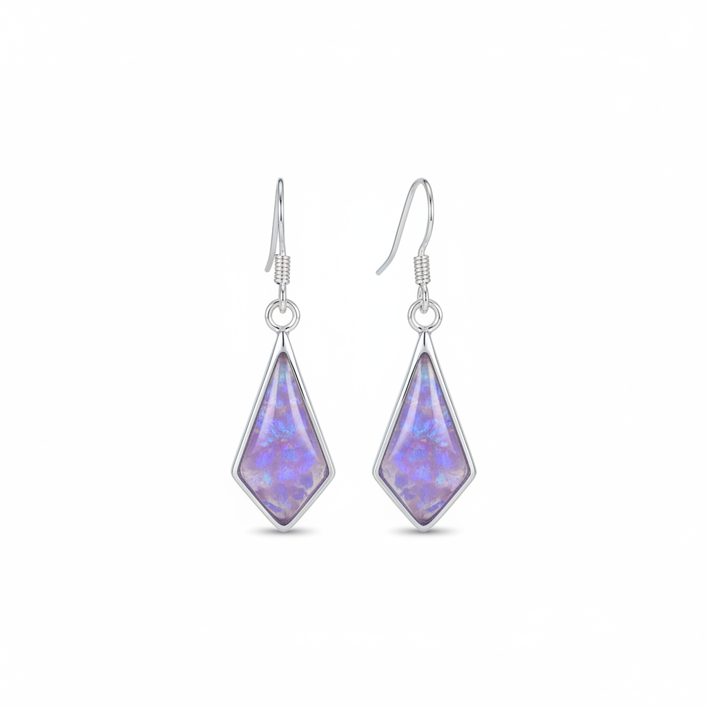 Silver 925 kite shape drop earrings - lavender purple opal