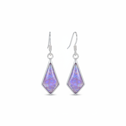 Silver 925 kite shape drop earrings - lavender purple opal