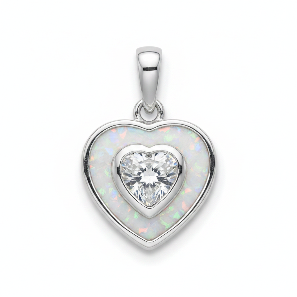 CZ Heart Memorial Pendant | Solid 925 Sterling Silver | Heart CZ Stone & Resin Channel | Ashes, Hair & Fur Keepsake