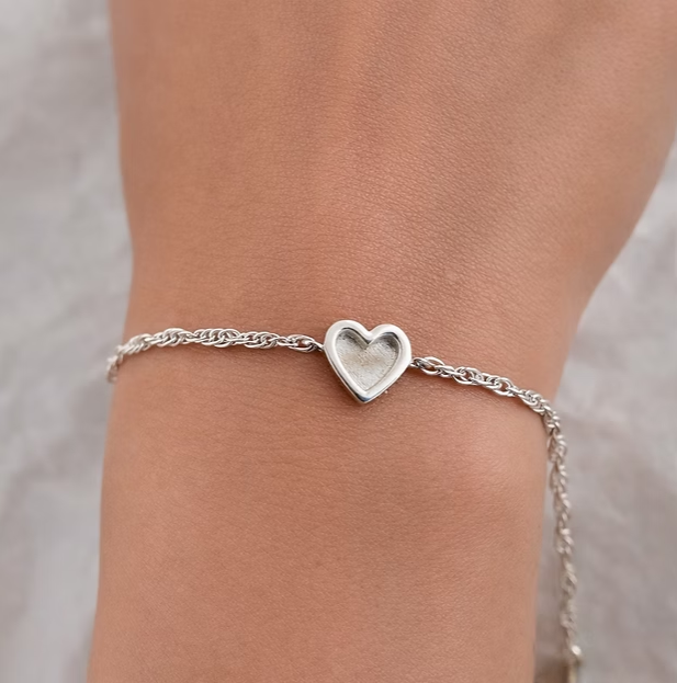 Twisted Bubble Heart Adjustable 925 Silver Bracelet | Ashes, Hair & Fur Memorial Keepsake