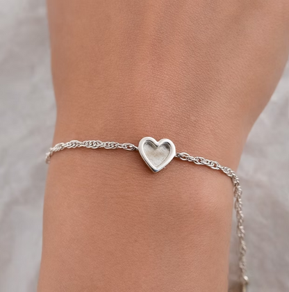 Twisted Bubble Heart Adjustable 925 Silver Bracelet | Ashes, Hair & Fur Memorial Keepsake