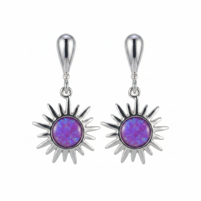 Silver 925 rising sun drop earrings - lavender purple opal resin