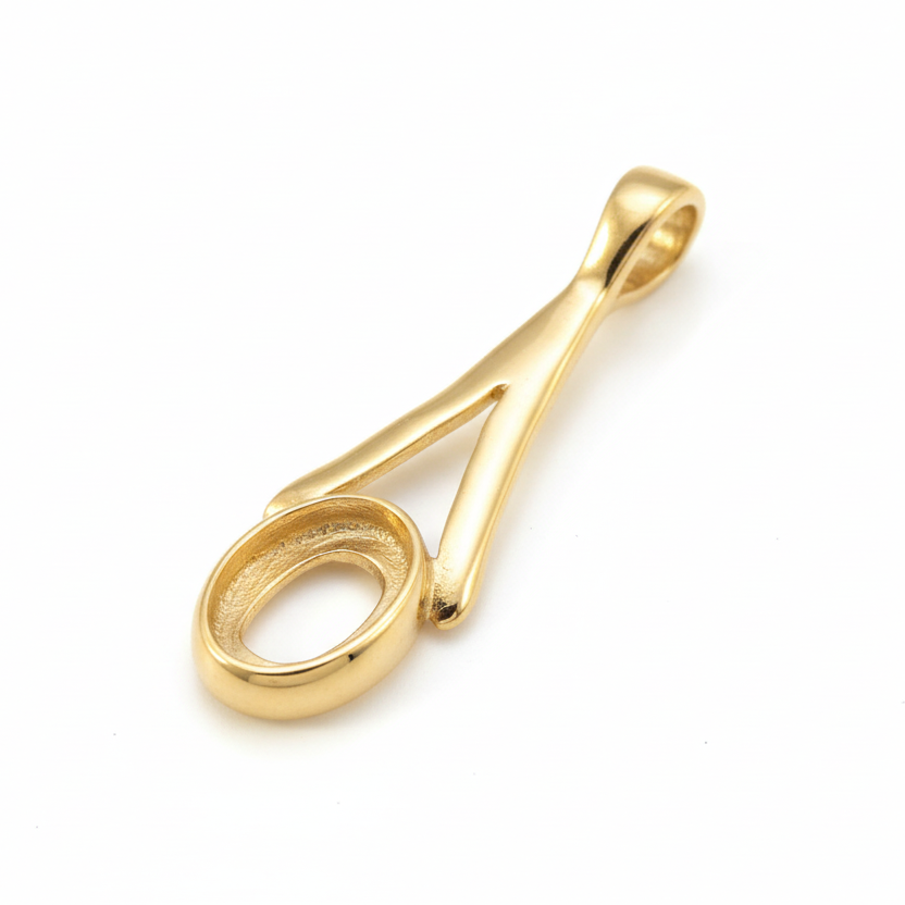 Gold-colored metal clip on a blue background