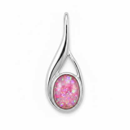 Silver 925 fluid twist teardrop memorial pendant with pink opal flakes, white background