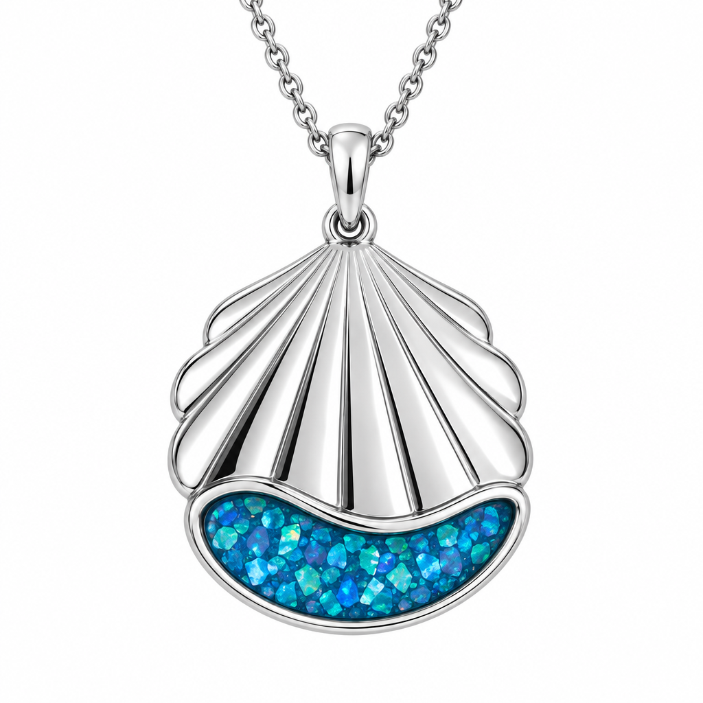 Seashell memorial pendant with blue teal opal resin
