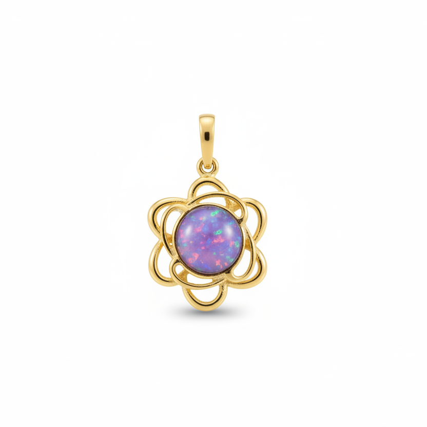 9ct gold open flower memorial pendant with lavender opal flakes