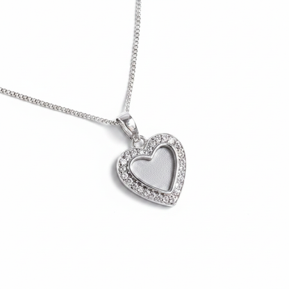CZ Halo Heart 925 Silver Memorial Pendant — plain silver centre on white background