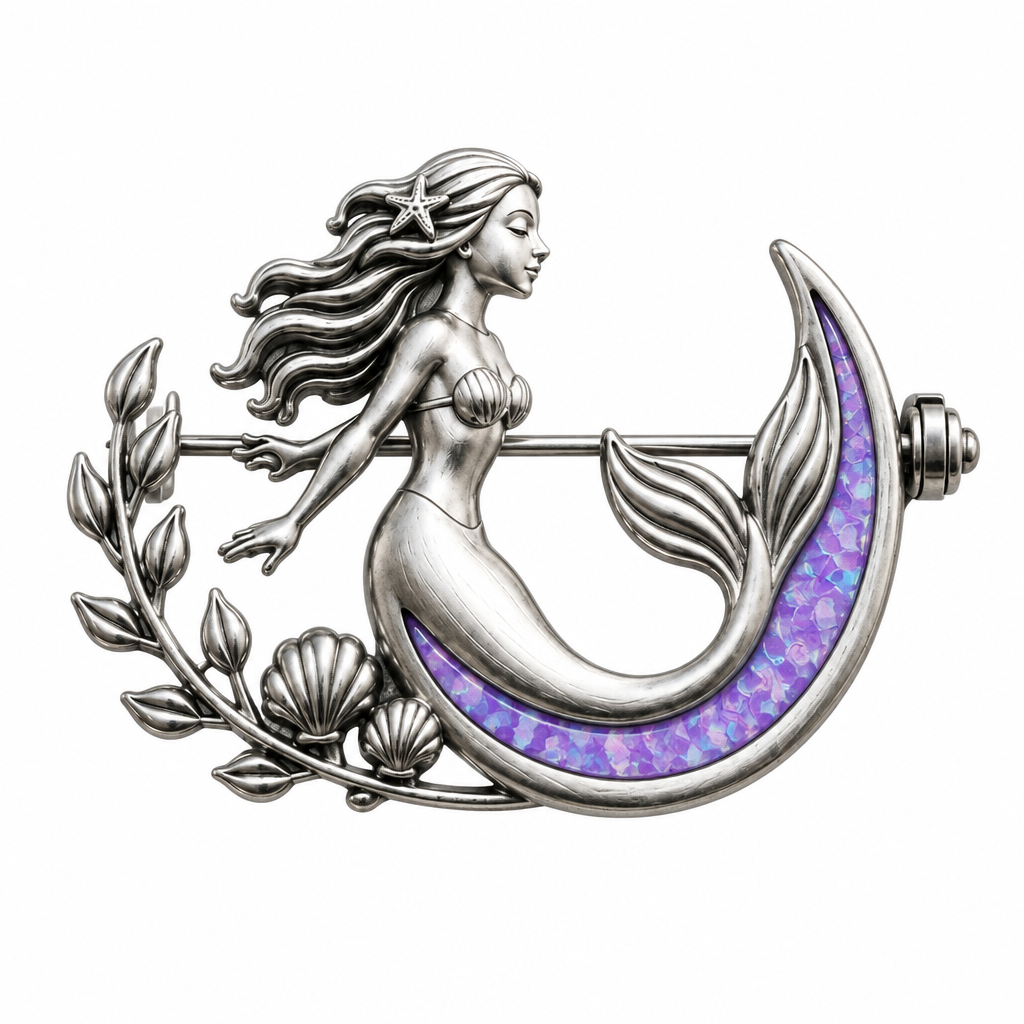 Mermaid memorial brooch with lavender opal resin