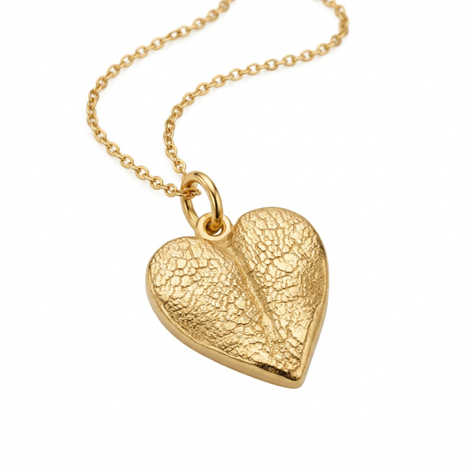 Illustrative gold vermeil heart pet nose print necklace with matching gold-coloured chain