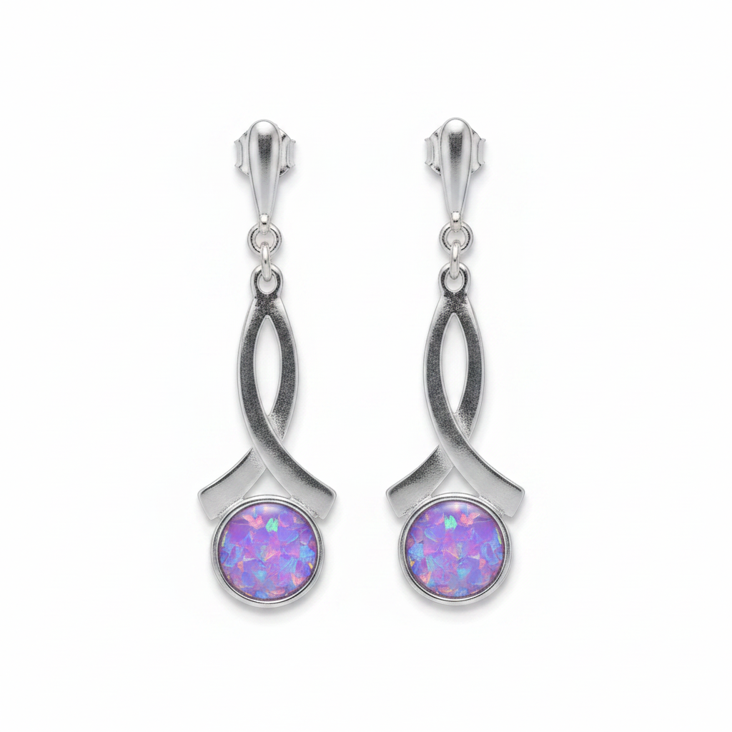 Silver 925 crossover drop earrings - lavender purple opal