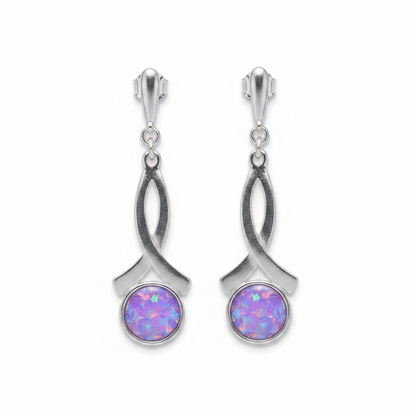 Silver 925 crossover drop earrings - lavender purple opal