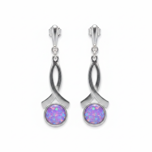 Silver 925 crossover drop earrings - lavender purple opal