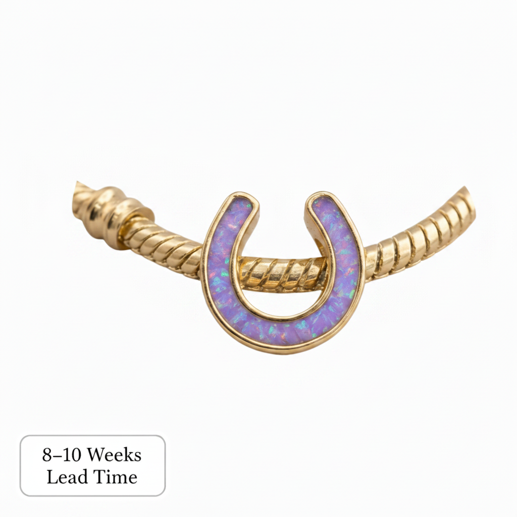 9ct Gold Horseshoe Bead Charm — lavender opal resin, white background