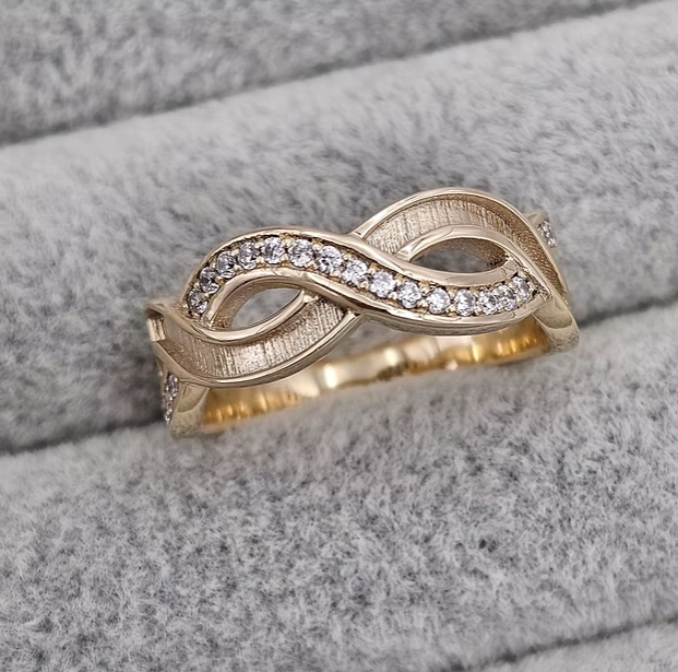 MADE TO ORDER — 9ct Gold Double Wave CZ Ring | Rose, Yellow or White Gold | Ashes, Hair & Fur Memorial Keepsake