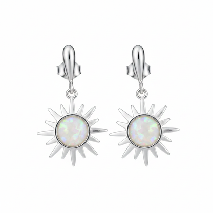 Silver 925 rising sun drop earrings - white pearl opal resin