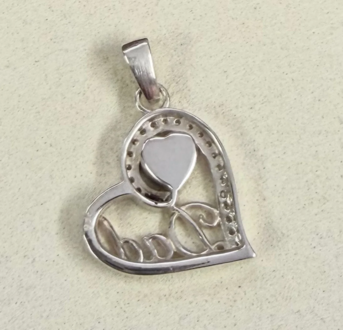 925 sterling silver Dad heart pendant reverse side showing back detail and bail