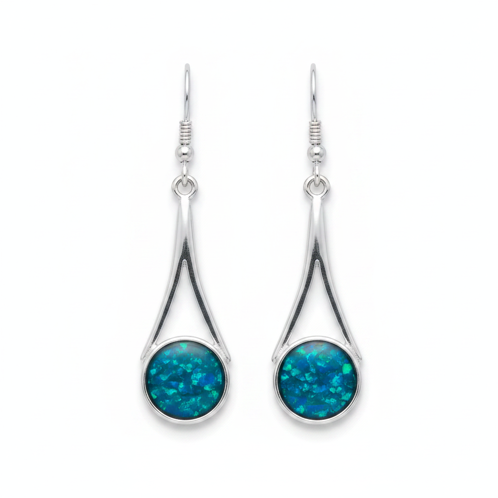Silver 925 elegant drop earrings - blue teal opal resin