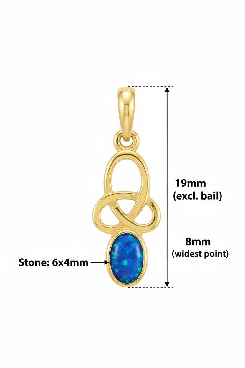 9ct gold dainty Celtic knot memorial pendant size guide – 19x8mm overall, 6x4mm stone, excl. bail