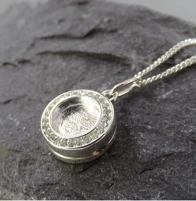 Silver 925 CZ Halo Round Locket — 8mm Resin Setting | Ashes & Hair Keepsake