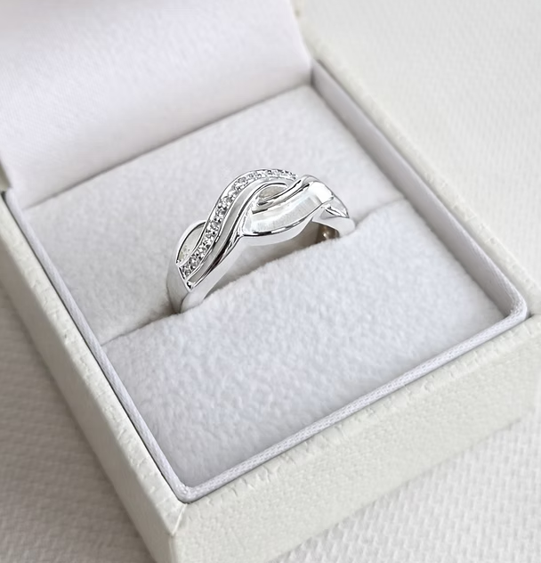 925 sterling silver half infinity memorial ring in white gift box