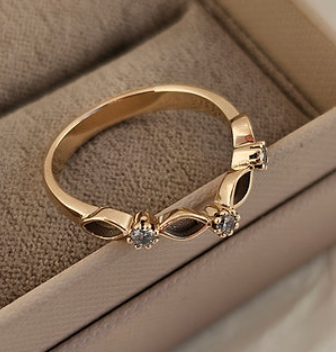 9ct yellow gold half wishbone marquise CZ ring angled view showing band profile