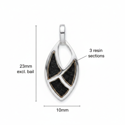 Silver 925 three section marquise memorial pendant dimensions — 23x10mm excl. bail, 3 resin sections